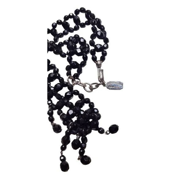Goth Victorian Firenze Italy Black Glass Beaded Necklace Jean Andre - Picture 5 of 8